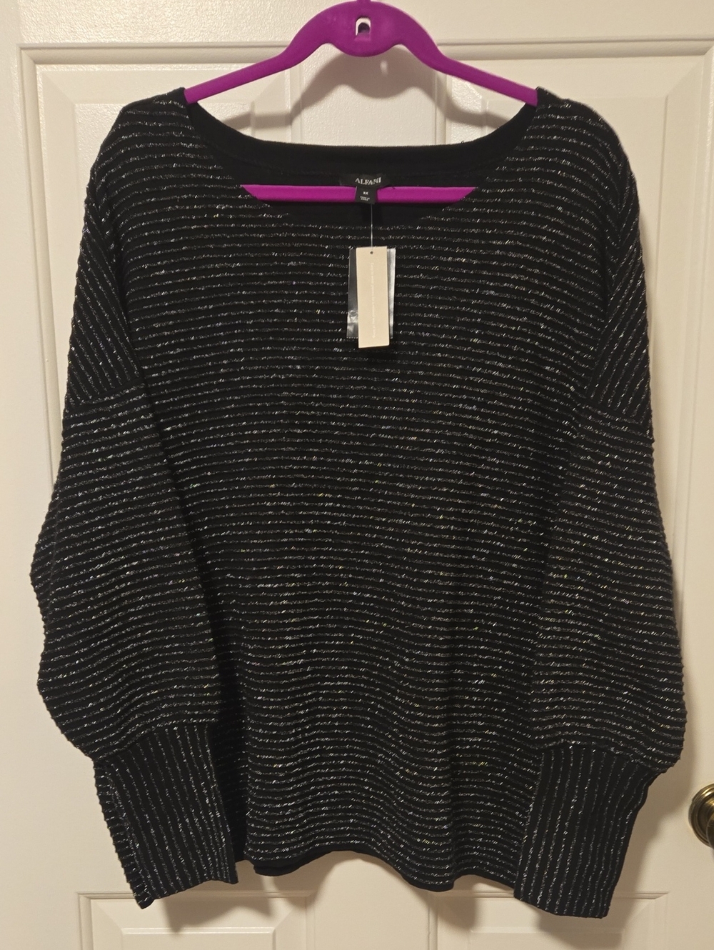 Alfani Black Knit Sweater with Silver Sparkle Stripes